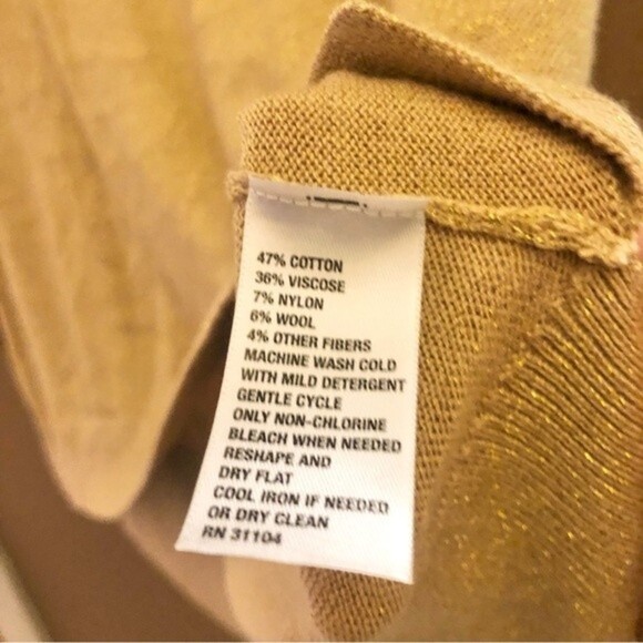 Crown & Ivory Cowl Neck Metallic Glitter Wool Blend Sweater Gold Tan Small - Picture 4 of 4